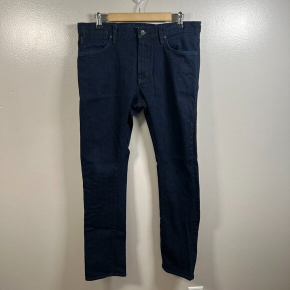 John Varvartos Bowery Slim Straight Jeans Size 34x33 Dark Wash Denim Mid Rise - Picture 1 of 12